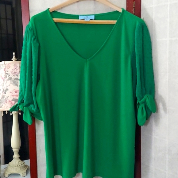 CECE Green V Neck Tie Sleeve Blouse Top Sz XL - Picture 1 of 10